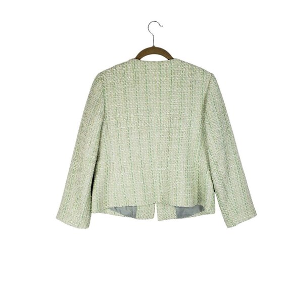 Talbots Tulip Patch Tweed Jacket Pastel Green Boucle Crew Neck Blazer Size 6P - Picture 2 of 6